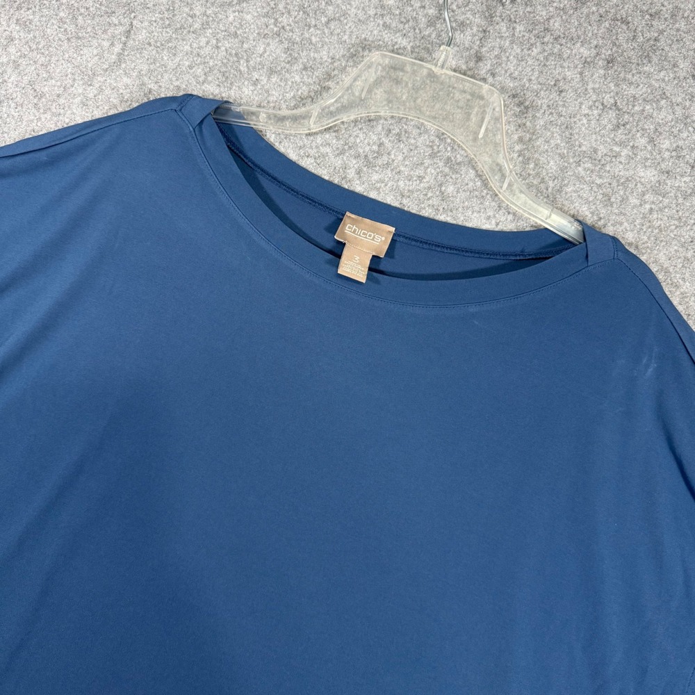 Chico's Top Women 3 XL Teal Blue Dolman Sleeve Boat Neck Stretch 570276869